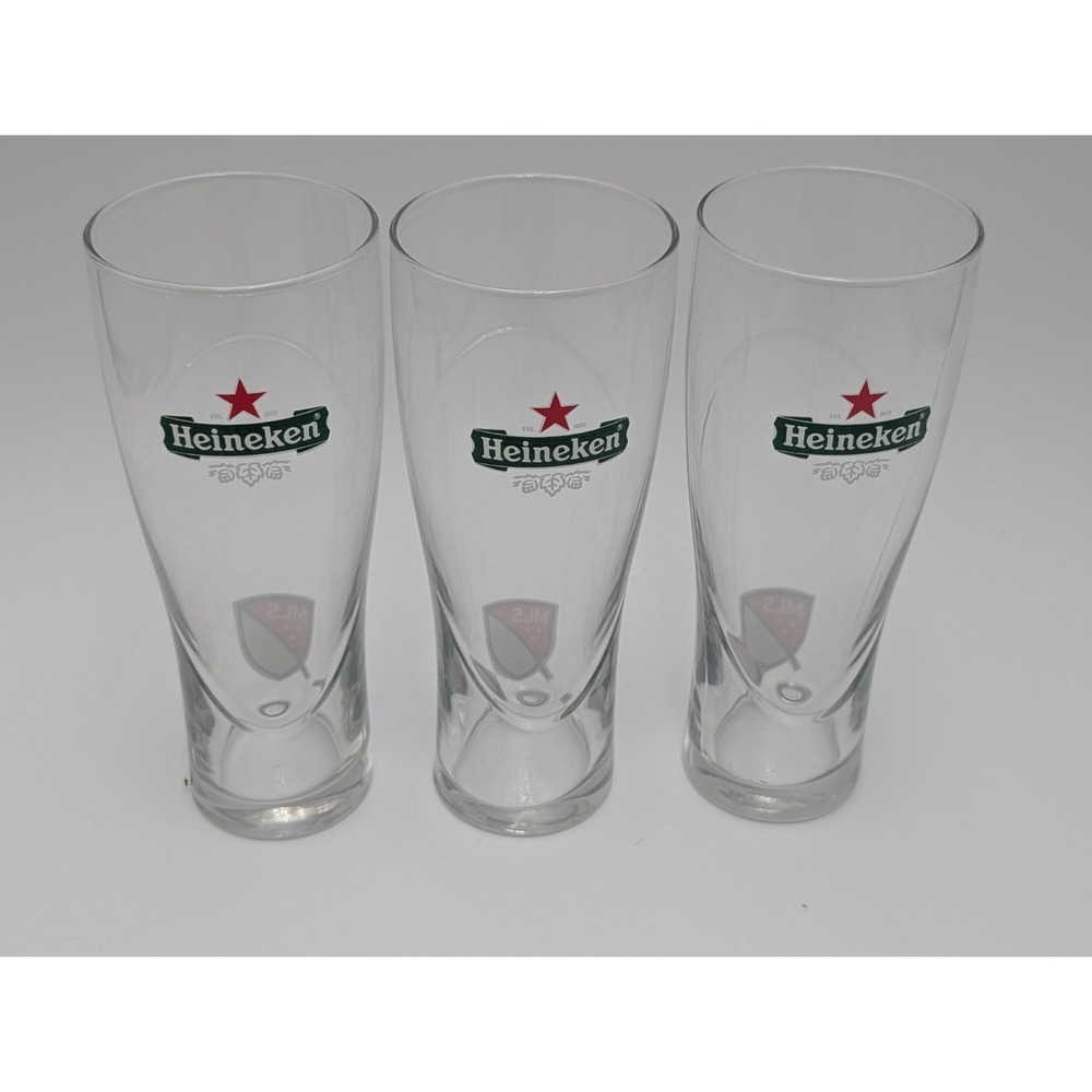 Heineken Beer Pilsner Glasses Set of 3 Logo Bar‎ Glass
